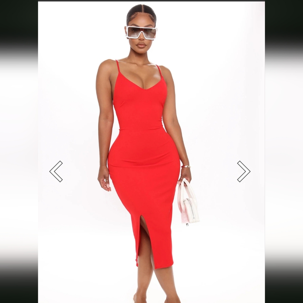 Fashion Nova At My Best Midi Dress Size Medium Red